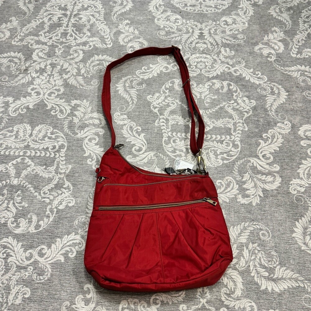 Travelon Anti-Theft Signature Crossbody Bag Womens Medium Red RFID Locking